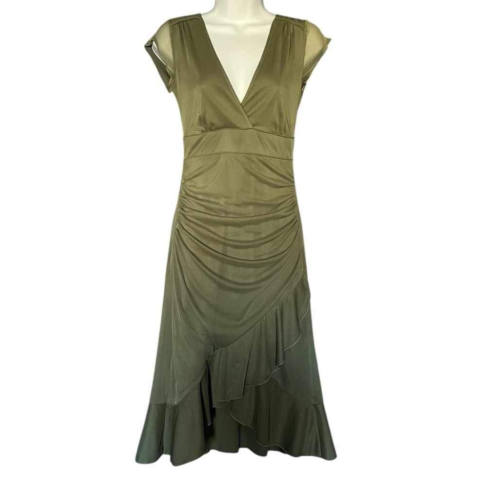 Vintage le chateau Olive Green Midi Dress with V-Neck